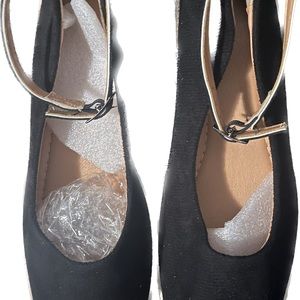 Black wedge sandals with ankle strap